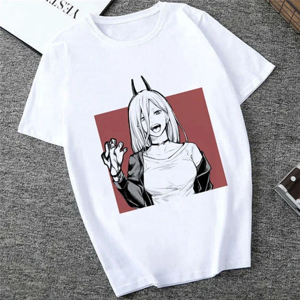 Japanese Anime Denji Tshirt Unisex Chainsaw women T Shirt Women Funny Cartoon Pochita Makima T-shirt Graphic Tees Tops Female 90