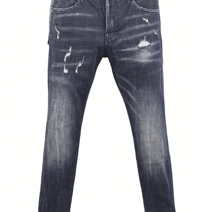 6058 Four Seasons New Men's Wash Grinding Hole Patch Paint Splash Ink Micro-bullet Leg Grey Jeans for Men