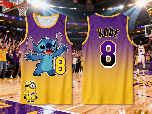 2026 New Girls Women's 3D Printed Stitch Boys Training Men's Sports Sleeveless Vest NO.8 KOBE Basketball Tank Tops T-shirt