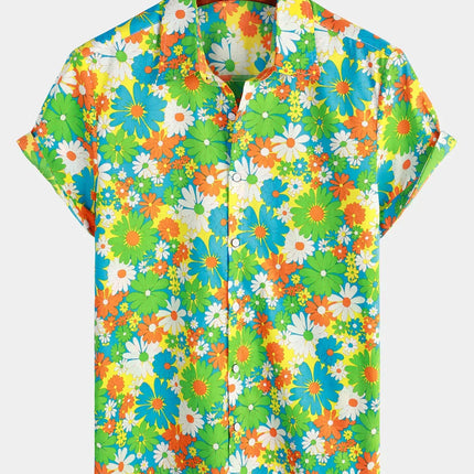 Mens Striped Casual Holiday Short Sleeve Orange Summer Button Down Shirt Hawaiian Shirt Summer Spring Lapel Button Down