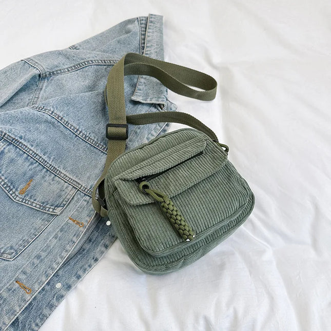 Simple Corduroy Crossbody Bag Fashionable Solid Color Casual Cloth Bags Vintage Casual Adjustable Unisex Shoulder Crossbody Bag