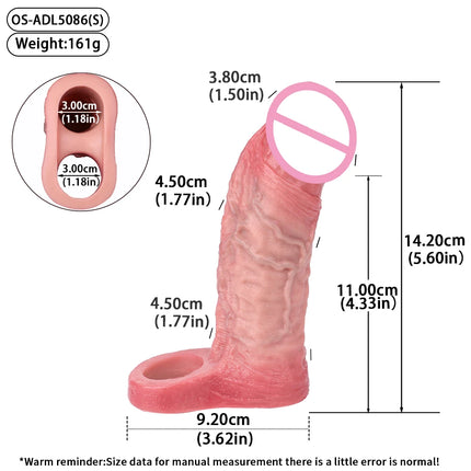 ORALSX Soft Liquid Silicone Penis Sleeve Dlosed Large Size Simulation Penis Enlargement Sleeve G spot Stimulation Couple Sex Toy