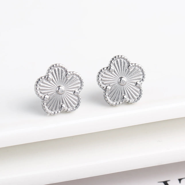 Metal Laser Five Leaf Flower Bracelet Necklace Earrings Jewelry Set Classic For Woman Stainless Steel Jewelry Daily Wear Clover
