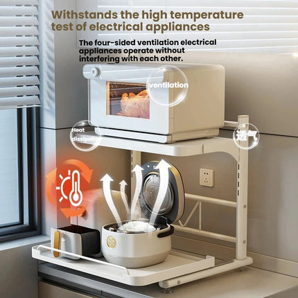 AILIHU Multi-Purpose Kitchen Storage Shelf Adjustable Microwave Stand with Pull-Out Tray Expandable Countertop Organizer Rack