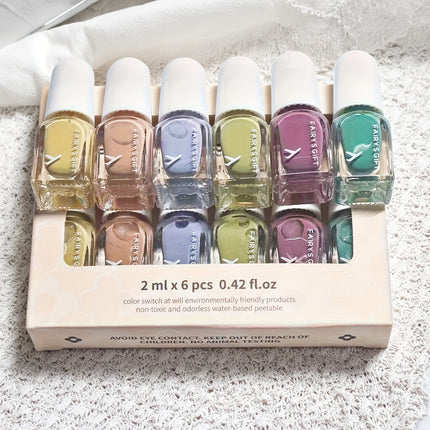 Set A Colorful Candy 6-Bottle Set Nail Polish No-Bake Quick-Dry Long-Lasting Peelable Water-Based Triple Color Nail Polish