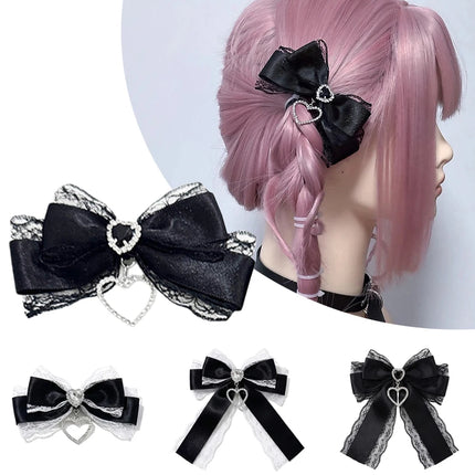 2/1pcs Y2k Gothic Harajuku Lace Bow Hair Clips Lolita Girls Sweet Cool Hairpins Double Ponytail Hair Accessories DIY Bag Decor