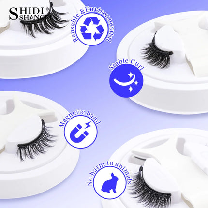 3D Fluffy Mink Magnetic Lashes Kit - 1 Pair Winged Anime Natural False Eyelash Extension No Glue Needed Magnet Band Makeup Tool