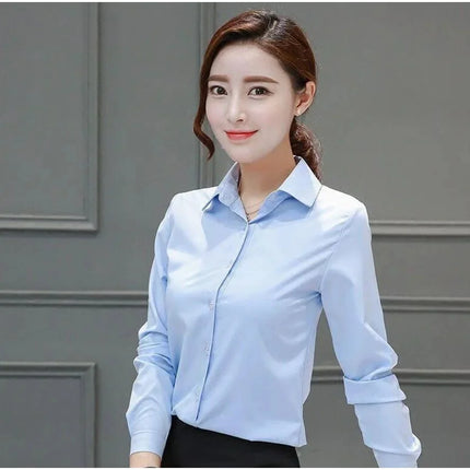 Summer White Short Sleeve Women's Professional Work Shirt Loose Fit Korean Style Plus Size OL Interview Top Button-Up Shirt