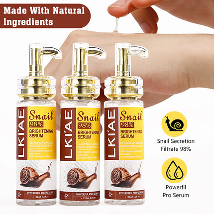 Natural Snail Brightening Face & Body Serum, Glowing Flawless, Moisturizing, Anti-Age, Reduce Spots & Wrinkles, 120ml/ 4.2 oz