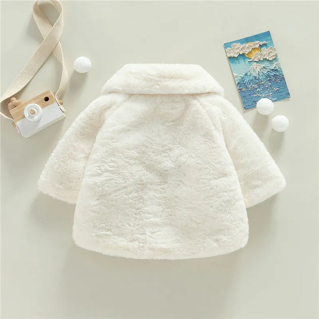 0-18months Baby Girl Winter Jacket Solid Color Wide Lapel Long Batwing Sleeve Fur Coat For Girl Pearl Decoration Snow Wear Cloak