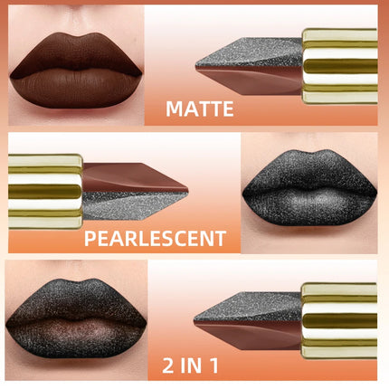 1pc Two Tone Chocolate Color Lipstick Waterproof Glitter&Matte Lip Tint Red Sexy Lips Makeup High Pigmented Lip Liner Cosmetics