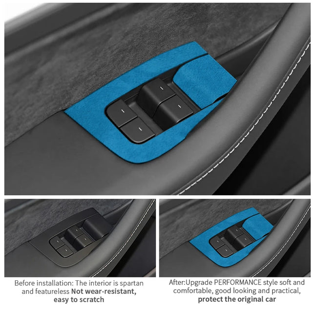 Made of Alcantara For Tesla Model 3（2019-2023）/ Y (2019-)  Windows Control Panel Trim Cover Sticker Car Interior Accessories
