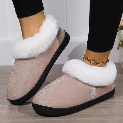 Fur Ankle Fluffy Slippers Women 2024 Winter Warm Plush Indoor Home Slippers Woman Faux Suede Closed Toe Soft Sole House Shoes