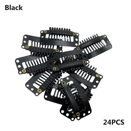 24 Pcs 9-teeth Beige/Brown/Black Hair Extension Clips Hair Extension Wigs Snap Clips Comb Small Snap Wig Accessories Clips