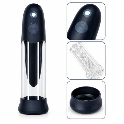 Automatic Waterproof Men Hydro Penis Pump Trainer with Clear Chamber, Removable Sleeve, Private Care Cup and One Touch Control