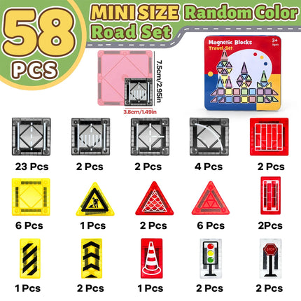 32/64/58PCS Magnetic Road Construction Set Toys For Kids Gift Magnetic Building Blocks Montessori Educational Toys With Iron Box
