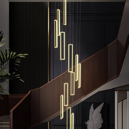 Minimalist Staircase Chandeliers Modern Lighting Fixtures in Loft Apartments Square LED Pendant Lamp Hall Hanging Chandelier