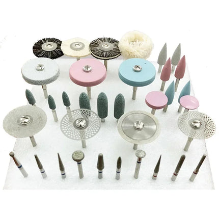 35Pcs/Set Dental Lab Polishing HP Kit Ceramic Porcelain Grinding Dentist Tool Diamond Burs Brush Material