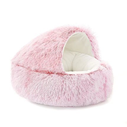 Semi-Enclosed Shell Pet Bed, Winter Warm Plush Cat Nest Soft Long Plush Cat Cushion Four Seasons Universal Kennel for Small Dogs