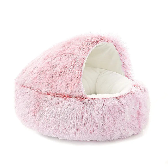 Semi-Enclosed Shell Pet Bed, Winter Warm Plush Cat Nest Soft Long Plush Cat Cushion Four Seasons Universal Kennel for Small Dogs