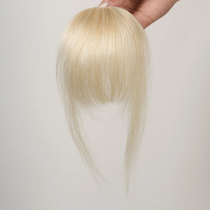 100% Human Hair Bangs Clips in Air Fringe Bangs Hairpiece for Women Platinum Blonde Remy Human Hair Bangs Hair Extension 4.5inch