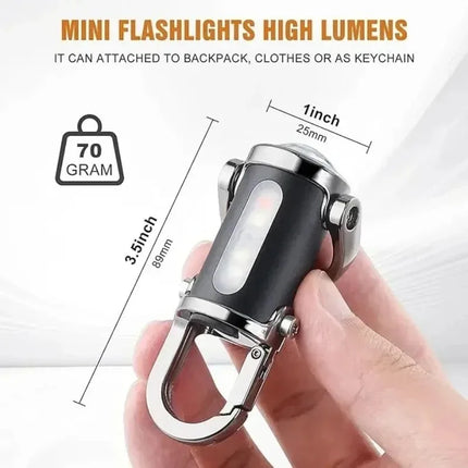 Rechargeable Mini Keychain Flashlight COB Working Light with Outdoor Hook Emergency Warning Light for Camping Walking Hiking