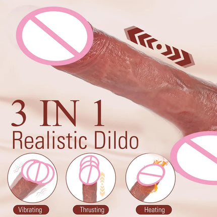 Realistic Soft Silicone Heating Telescopic Vibrator Dildo Masturbation Suction Cup Anal Plug Vaginal Massager Sex Toys for Women