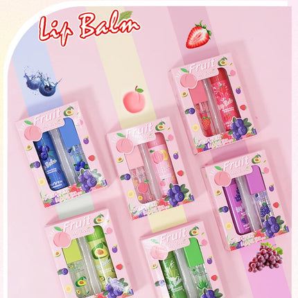 2PCS Lip Oil Lip Balm Set All-Day Long-Lasting Moisturizer Lip Care Plumps Lips Reduces Lip Lines Lipstick & Nourishment