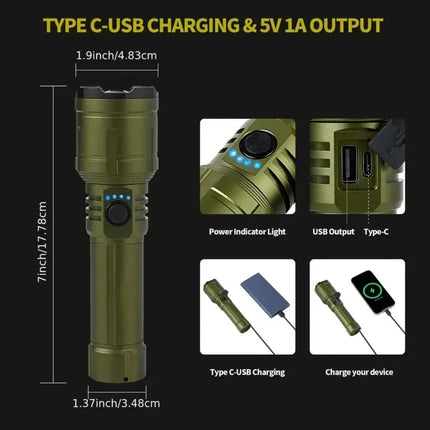 Flashlight Lighter & Power Bank Combo,Rechargeable,Zoomable Super Bright Beam,5 Modes Flashlight for Outdoor Camping Emergency