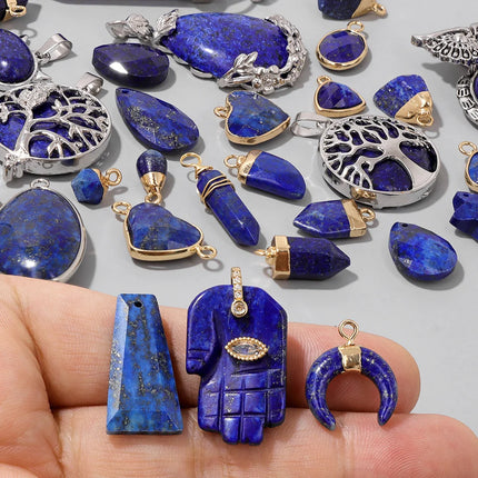 Blue Lapis Lazuli Pendant Gems Cross Hand Oval Shape Natural Stone Lapis Lazuli Charms for Jewelry Making Necklace DIY Bracelet