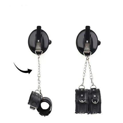 PU Leather Handcuffs with Strong Suction Cups BDSM Restraint Set Detachable Ankle Cuffs Adult Game for Couples Sex Toy