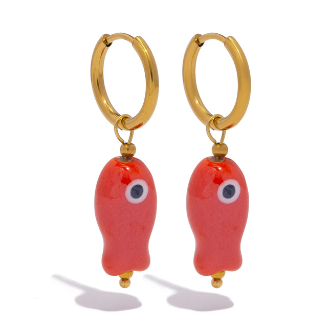 Stainless Steel Ceramic Fish Earrings for Women, Summer Dopamine Jewelry with Vibrant Colorful Pendant Hypoallergenic Gift
