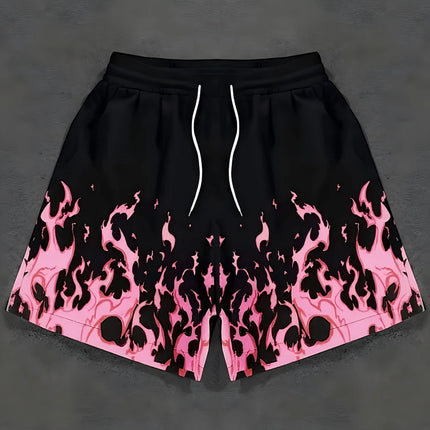 Basic Shorts Men's Casual Shorts Fitness Sports Flame Pattern 3D Print Gothic Style Summer Men Gym Shorts Football Man Clothes