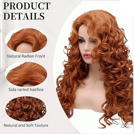 Synthetic Hair Long Curly Wig Wavy Copper Red for Carnival Festival Party Costume