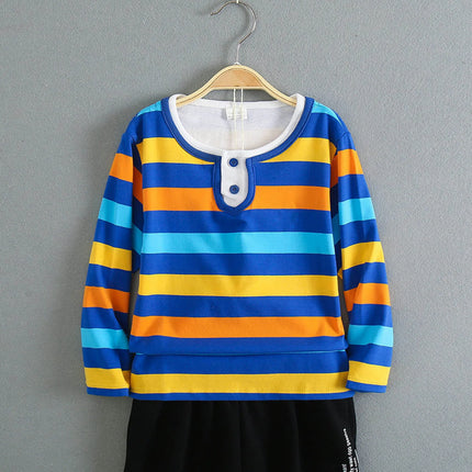 Children Long Sleeved Polos Shirts Boys Round Collar Shirt Autumn Cotton Long Sleeve Striped T-Shirt Polos Shirts For Boys