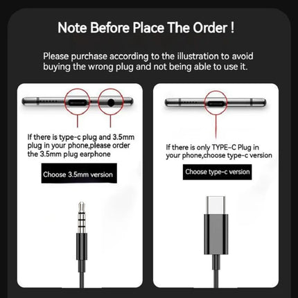 9D Bass Stereo Type C&3.5mm Headphones Volume Control Headset With HD Mic Wired Earbuds For iPhone15/16 Samsung Galaxy Earphones