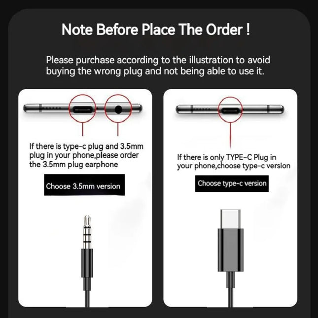 9D Bass Stereo Type C&3.5mm Headphones Volume Control Headset With HD Mic Wired Earbuds For iPhone15/16 Samsung Galaxy Earphones