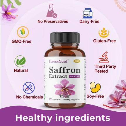 Saffron Supplement 88.5 Mg - Supports Overall Well-being, Promotes Eye Health, and Balances Mood. Non-GMO and Gluten-free
