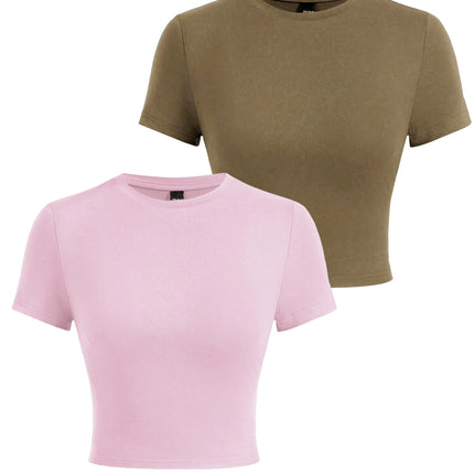Y2K Woman Solid Cotton Crop Tops Short Sleeve High Elastic T-Shirt Soft O-Neck Sporty Tees Summer Street Fashion Female Clothes