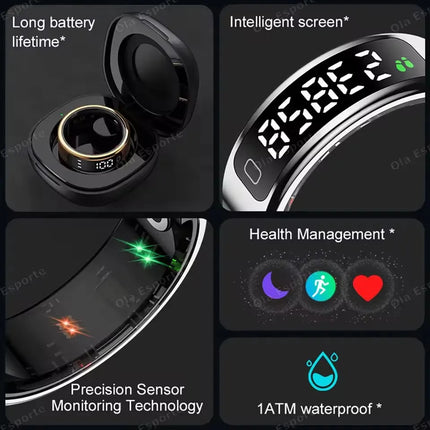 For Smart Ring Hd Screen Tiktok Control 5ATM Waterproof for  Smartring for Women Men Rings Heart Rate Monitor Newest Version R13