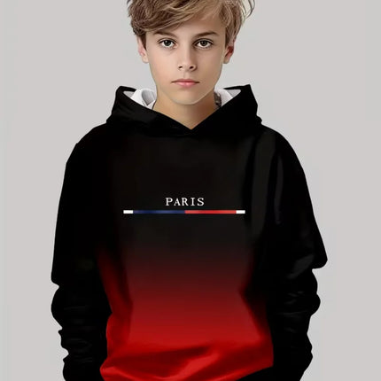 Kids Hoodie Gradient Paris 3D Print Graphic Fashion Child Sweatshirt Kids Clothing Round Neck Hoodies for Boy Street Casual Tops