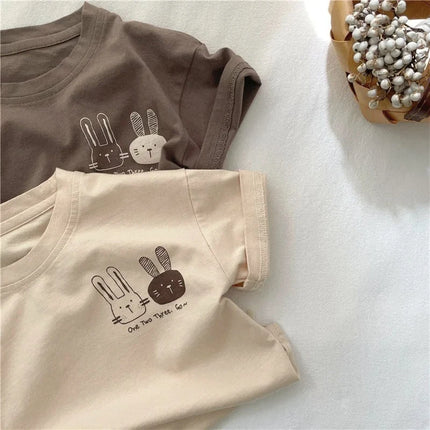 2025 Summer New Arrivals Children's short sleeve T-shirts Pure Cotton 2-7Y Cartoon Bunny T shirt Boys and Girls Loose casual Tops