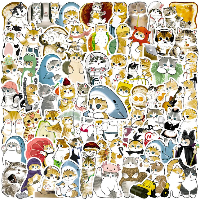 50/100pcs Cute Cartoon Cat Stickers Laptop Pad Phone Fridge Scrapbooking Funny Animal Decal Sticker for Kids Gift Toy
