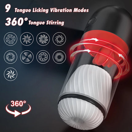APP Control Automatic Male Masturbator Cup 360° Tongue Stirring Pussy Blowjob Machine Vibration Masturbation Sex Toy for Men