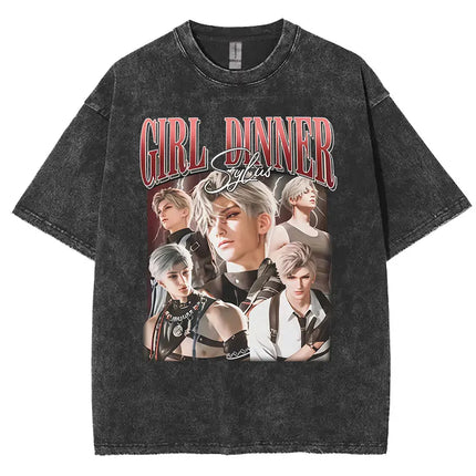 Funny Girl Dinner Caleb Graphic Tee Shirt Love and Deepspace Novelty Cotton T Shirts Fashion High Quality Vintage Washed T-Shirt