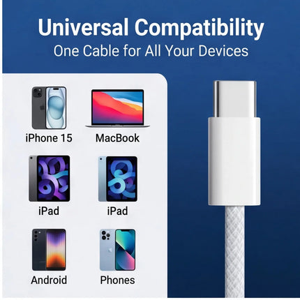 USB-C to USB-C Cable 2-Pack – Durable Braided Design, Smooth Connectors, Stable Data Sync and Standard Charging