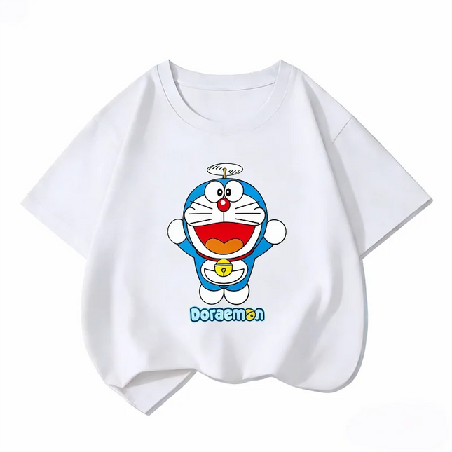 Potdemiel Summer New Doraemon Children's 100% Cotton T-Shirt, Boys and Girls, Casual, Comfortable, Breathable Children's T-Shirt