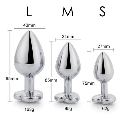3 Sizes Crystal Anal Plug Metal Butt Plug Heart Base  Removable Anus Stimulator Stainless Steel Anal Sex Toys Prostate Massager