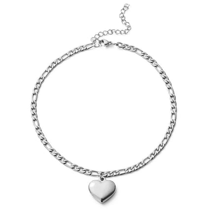 Women's Ankle Leg Bracelet Beach Jewelry Ladies Gold Color Stainless Steel Figaro Chain With Heart Pendant Anklets for Women