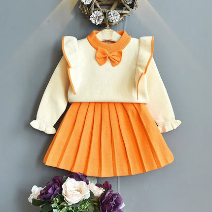 Fall toddler girl sweaters  2022 new warm knitted shirt suit skirt Korean fashion autumn winter clothes children's two piece set